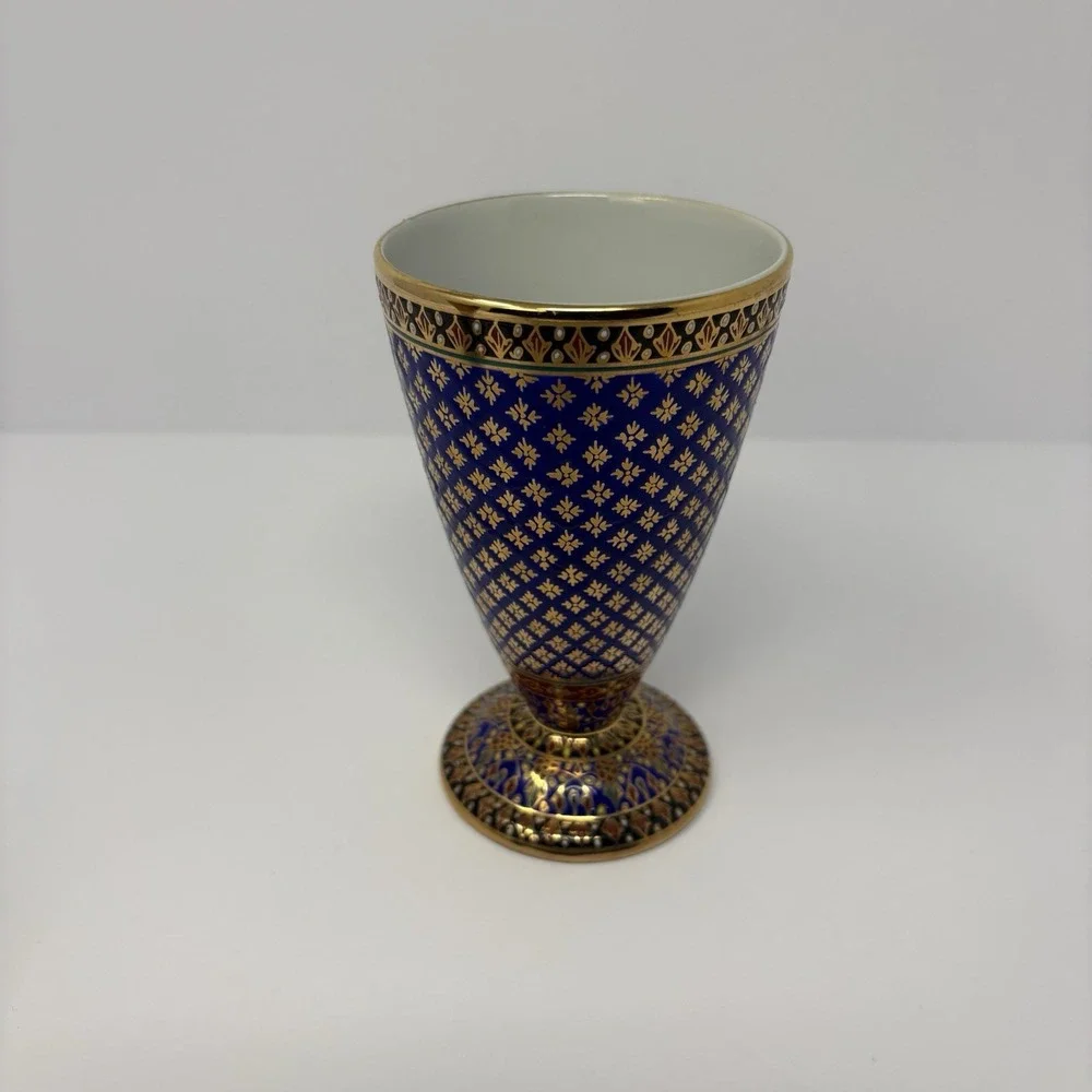 Vintage Thai Benjarong Porcelain Goblets Cup Saucer Set Hand Painted Gold